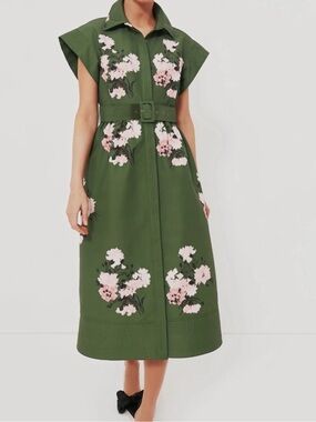 Tuckernuck Chloe Olive Green Floral Belted Midi Dress
